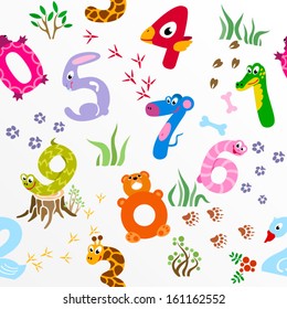 Numbers like animals cartoon seamless pattern / Solid fill cartoon pattern in EPS.8 format