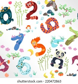 Numbers like Asian animals pattern / Solid fill vector seamless pattern