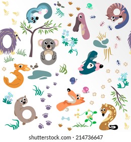 Numbers like Australian animal pattern / Solid fill vector cartoon pattern