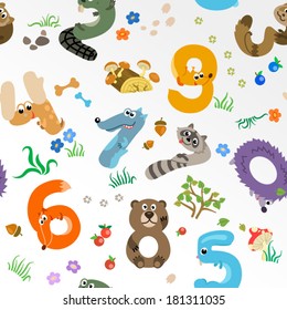 Numbers like European Forest Animals seamless pattern / Solid fill seamless pattern in EPS 8 format