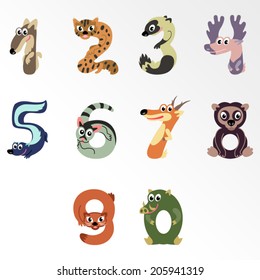 Numbers like North America animals / Solid fill vector cartoon illustration