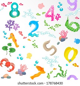 Numbers like sea inhabitants seamless pattern / Solid fill seamless pattern in EPS 8 format