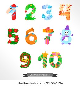 Numbers like symbols of the Christmas / Solid fill vector cartoon illustration