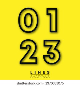 Numbers linear design. Set of number 0, 1, 2, 3 template for logo or icon. Vector illustration