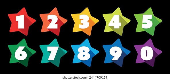 Numbers, long shadow on multicolored stars