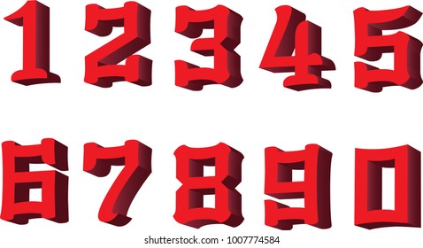 Numbers look like red aerobics numbers, white backgrounds.China style. 