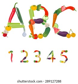 Numbers made of fruits and vegetables