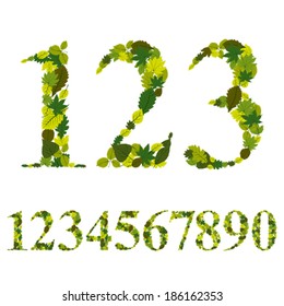 Numbers made with leaves, floral numerals set, vector illustration.
