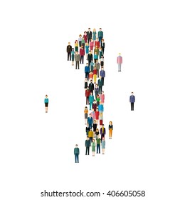 Numbers made of people. Large group of people in shape of number one 1. Flat design, vector illustration.