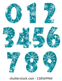 Numbers, made of snowflake isolated on white background.