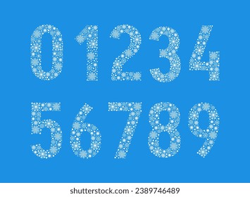 Numbers made from snowflakes set. New Year collection of design elements.