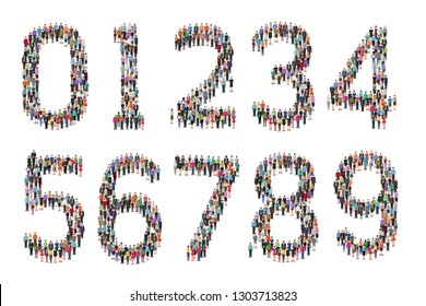 Numbers made of tiny people figures