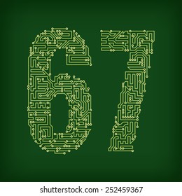 Numbers made of tracks printed circuit boards