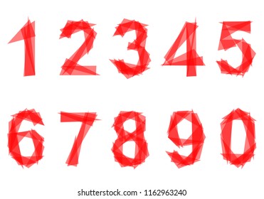 Numbers made of triangles. The numbers from 0 to 9 low poly. Vector illustration