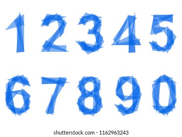 Numbers made of triangles. The numbers from 0 to 9 low poly. Vector illustration