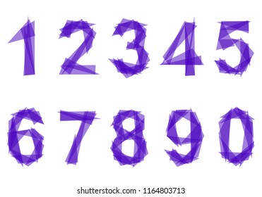 Numbers made of triangles. The numbers from 0 to 9 low poly. Vector illustration