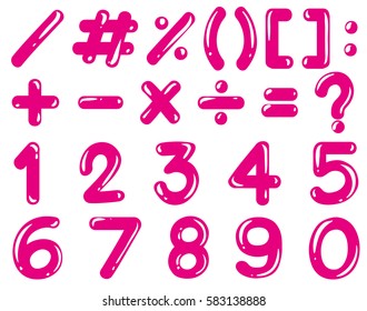 Numbers and math signs in pink color illustration