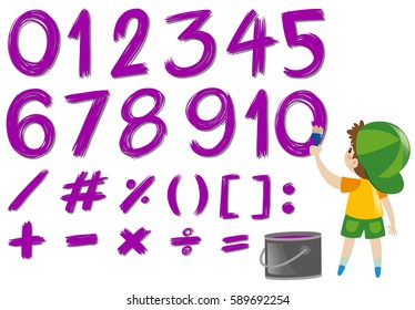 Numbers and math signs in purple color illustration