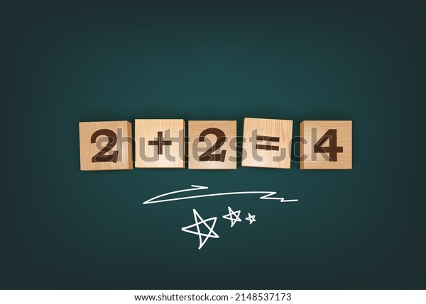 Numbers And Math Signs Wooden Blocks Lying On
Chalkboard Desk. 3d Photo Realistic Vector Illustration. Top
Perspective View
