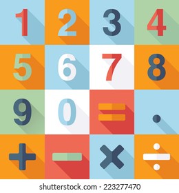Numbers and Mathematical Icons. Vector collection of flat and colorful web icons