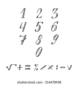 Numbers and Mathematical signs - hand drawn doodle set