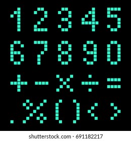 Numbers and mathematical signs from pixels.
