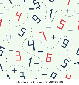 Numbers and mathematics operations seamless pattern, arithmetic background, vector illustration