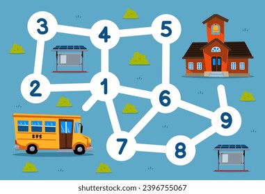 numbers maze for children help bus move to the school printable transportation worksheet