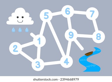 numbers maze for children help the cloud move to the river printable nature worksheet