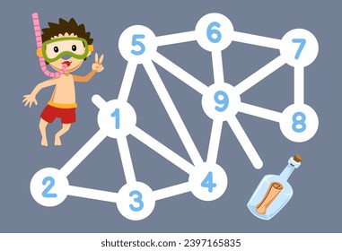numbers maze for children help diver move to the bottle printable underwater worksheet