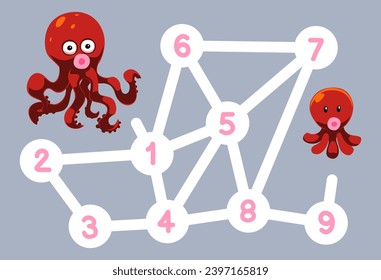 numbers maze for children help octopus move to the baby printable underwater worksheet