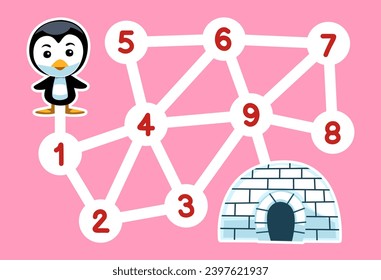 numbers maze for children help penguin move to the igloo printable winter worksheet