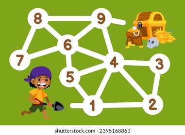 numbers maze for children help the pirate crew move to the treasure chest printable pirate worksheet