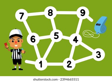 numbers maze for children help the referee get the whistle printable music instrument worksheet