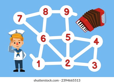 numbers maze for children help the sailor get the accordion printable music instrument worksheet