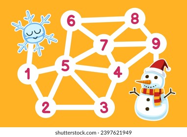 numbers maze for children help snowflake move to the snowman printable winter worksheet
