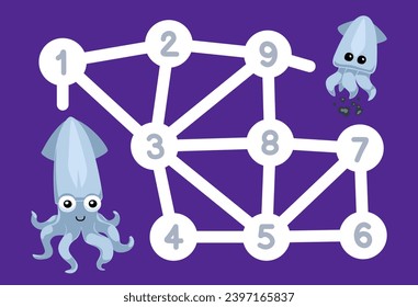 numbers maze for children help the squid move to the baby printable underwater worksheet