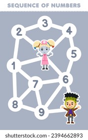 numbers maze for children help zombie girl move to the frankenstein printable halloween worksheet