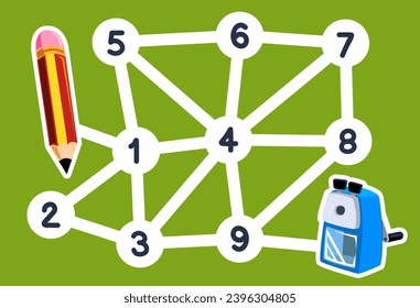 numbers maze for children with pencil and sharpener picture printable tool worksheet