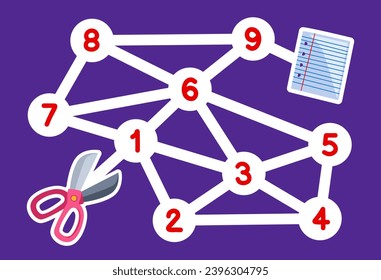 numbers maze for children with scissor and paper picture printable tool worksheet