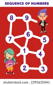 numbers maze for children with singer and guitarist picture printable profession worksheet