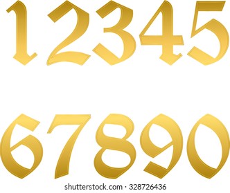 numbers metal gold