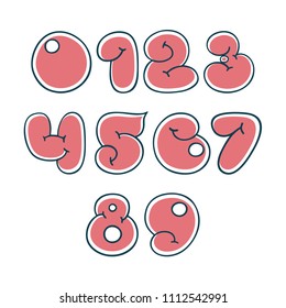 The numbers in a nice cartoon style. Contour drawing with fill