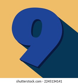 
Numbers nine, number 9 long shadow on orange background with blue color. 
