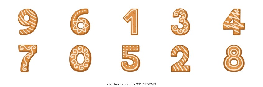 Numbers and Numeral as Freshly Baked Cookie and Christmas Holiday Treat Vector Set