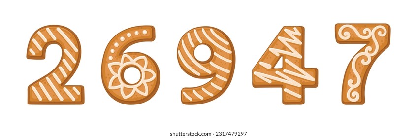 Numbers and Numeral as Freshly Baked Cookie and Christmas Holiday Treat Vector Set