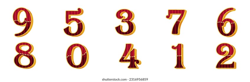 Numbers and Numerals in Circus Style with Volume Funfair Type Symbol Vector Set