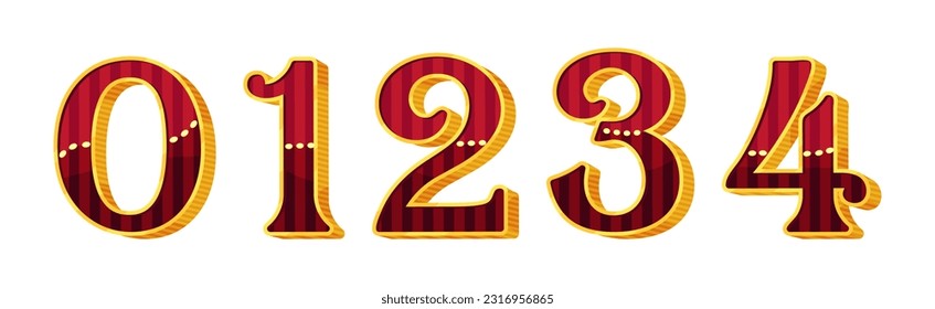 Numbers and Numerals in Circus Style with Volume Funfair Type Symbol Vector Set