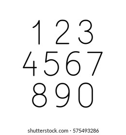 numbers numerals line icons set black on white background