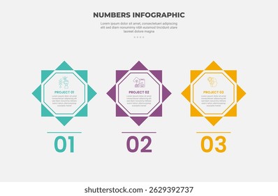 numbers or numerical infographic outline style with 3 point template with creative octagon with circular arrow around for slide presentation vector